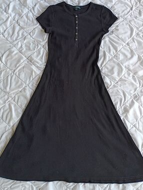 Lauren Ralph Lauren Black Short-Sleeve Midi Dress